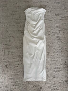SHEIN Strapless White Ruched Midi Dress
